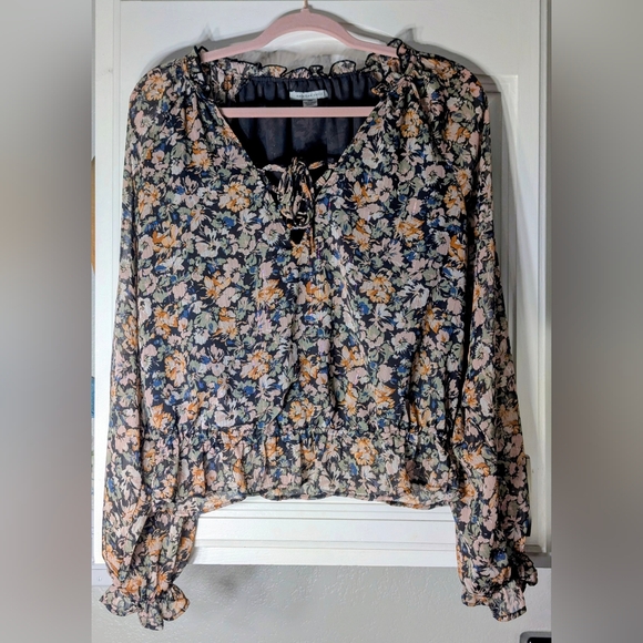 American Eagle Outfitters Tops - American Eagle Black Floral Ruffled Top